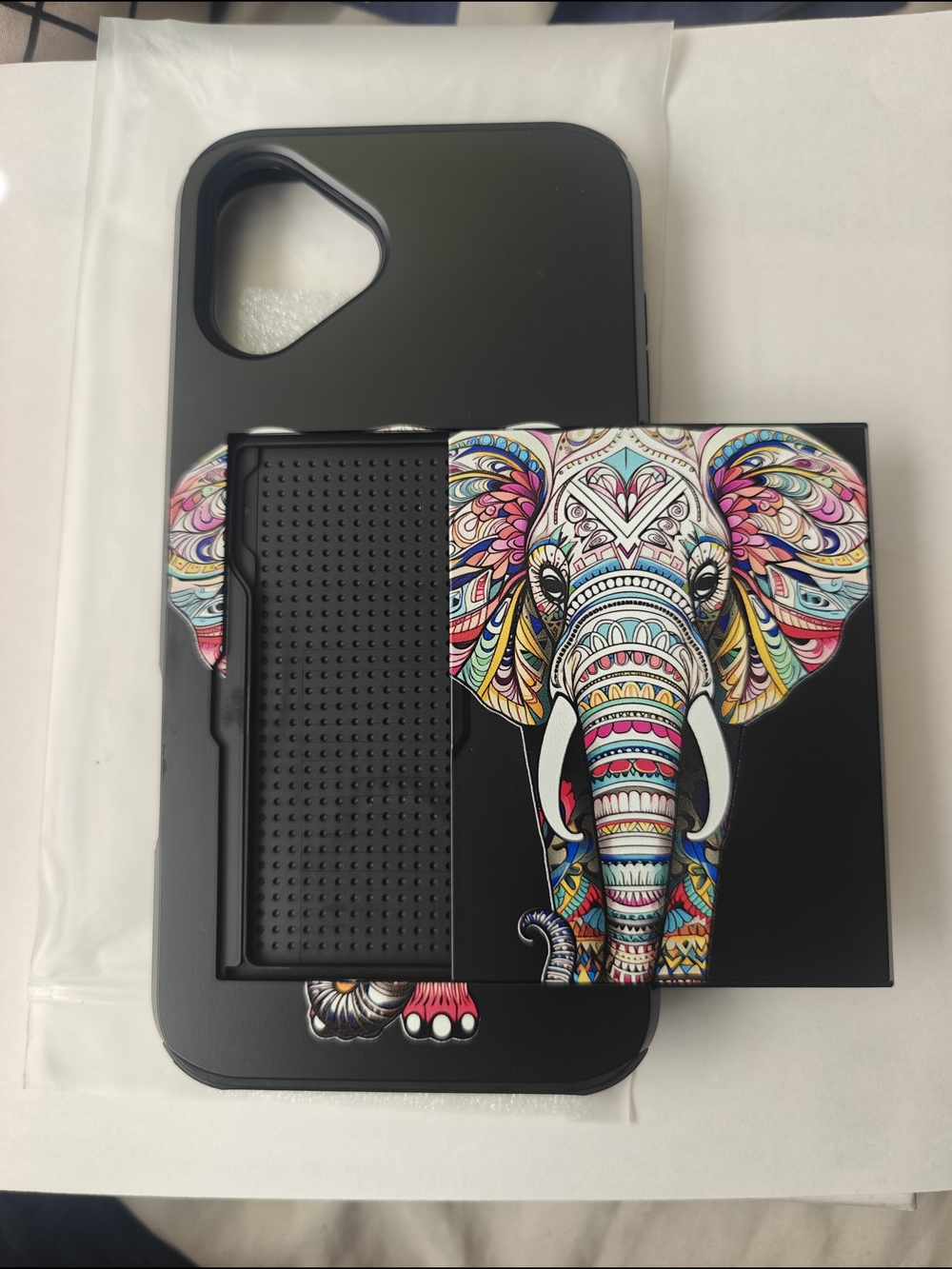 iPhone 16 Plus NEW Black Phone Case with Colorful Elephant Design